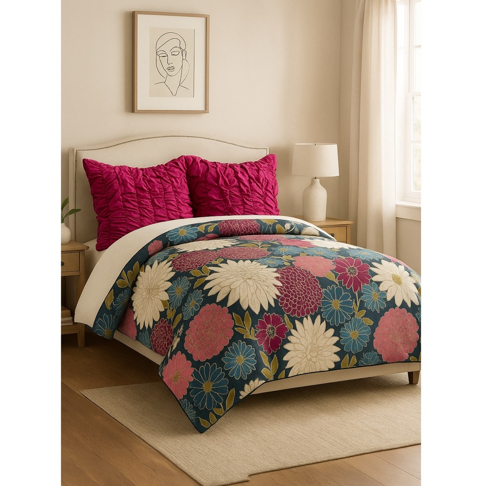 Pier 1 Floral Duvet Cover Set - Pink, Blue, Cream